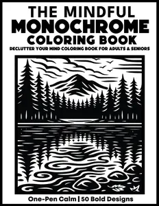 The Mindful Monochrome Coloring Book: Declutter Your Mind Coloring Book for Adults & Seniors — One-Pen Calm with 50 Bold Designs for Stress Relief (Ink & Calm Coloring Books), Paperback