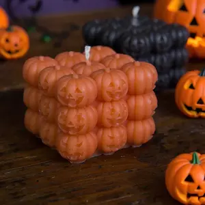 Halloween Pumpkin Mold with Face Features, Square Base for Candles Soaps Party Decorations, Non-Toxic Silicone Handmade Mould Gift