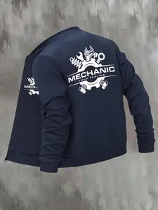 Men's Workwear Jacket with Mechanical Tool Print Pattern, Fitted Casual Style for Auto Repair Scenes, Spring & Fall Season