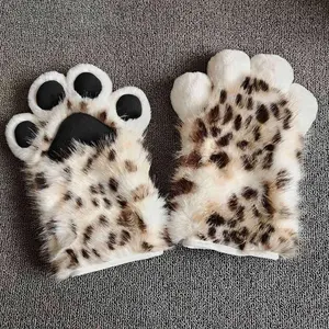 Faux Fur Leopard Paw Half Finger Mittens Cute Meat Pads Claw Gloves Cosplay Dress Up Tiger Paw Full Finger Animal Costume Gloves