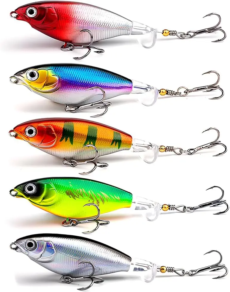 Top Water Fishing Lures Whopper Popper Fishing Lure for Bass topwater 3D Eyes  with Propeller Tail for Catfish,Pike Perch, Floating Pencil Bass Freshwater or Saltwater