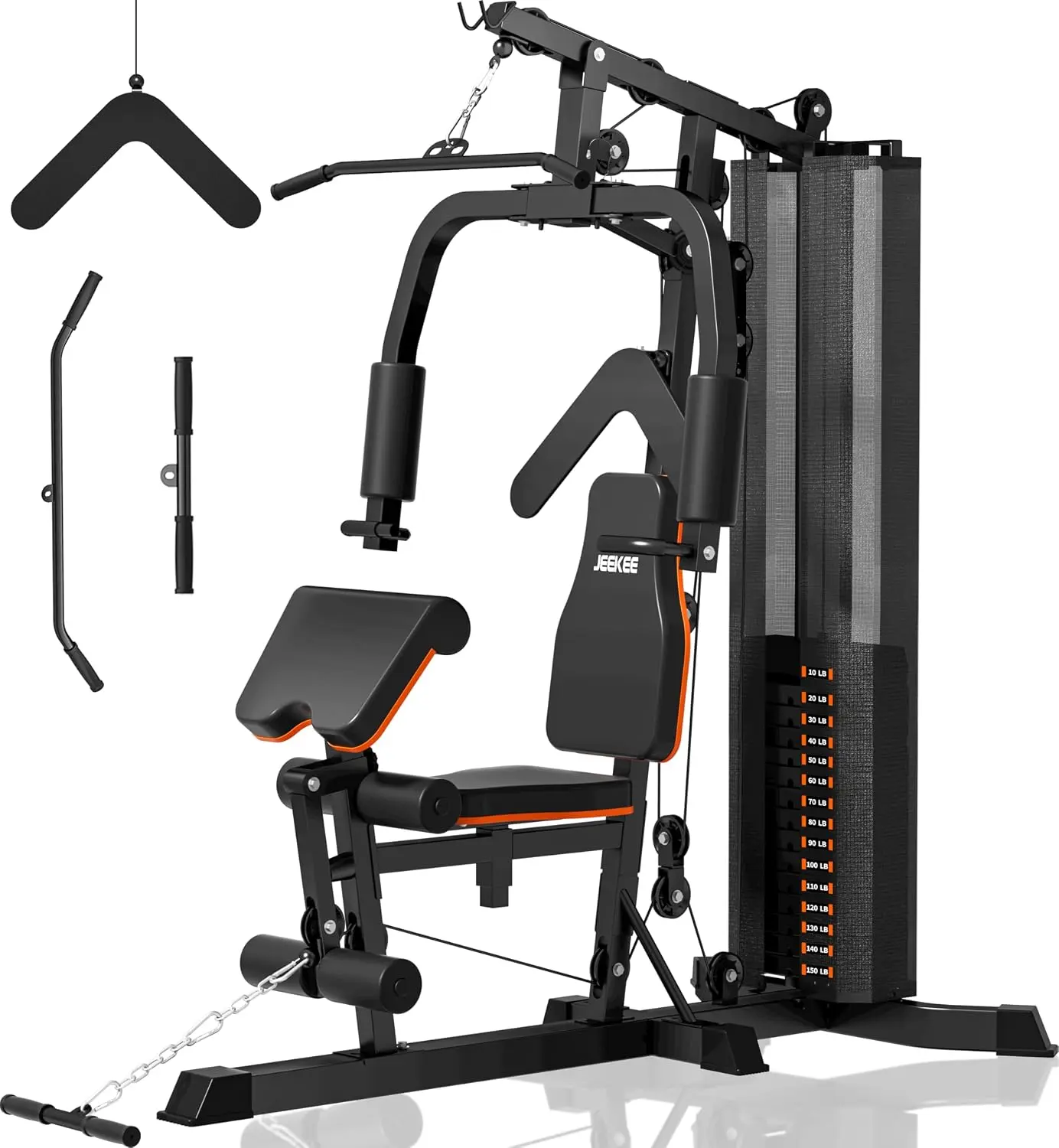 JEEKEE Home Gym with Leg Press, 8-in-1 Workout Station, 150 LB Weight Stack