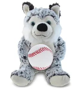 DOLLIBU Plush Sitting Husky Stuffed Toy - Super-Soft Polyester, Baseball-Themed Stuffed Animal for Kids' Toys & Hobbies