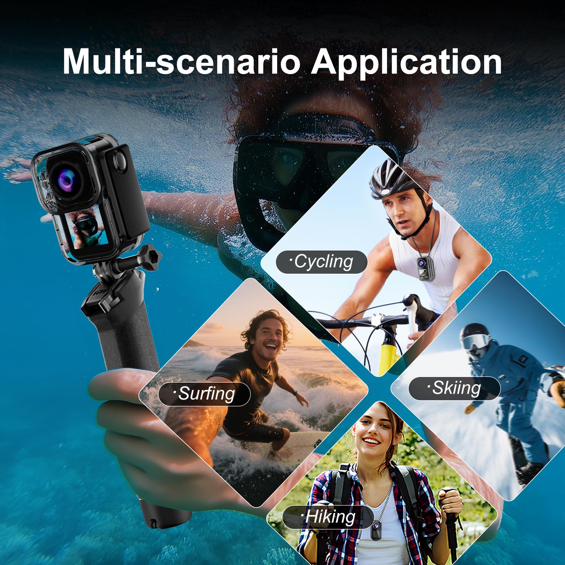 RyStar 4K 60FPS Action Camera 30MP Dual Screens (Front LCD + Rear Touch) 128GB Waterproof Underwater Cam 5X Zoom Remote Control Wearable Body Cam