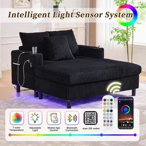 Corduroy Oversized Recliner Sofa with Deep Seat,Fluffy Cozy Sleep Couch, 3 Throw Pillows, USB Charging, RGB LED Light Strip,Oversized Upholstered Sofa Bed,Sleeper Couch Reading Chairs,Cup Holder, Side Pocket - Suitable for Living Room and Bedroom