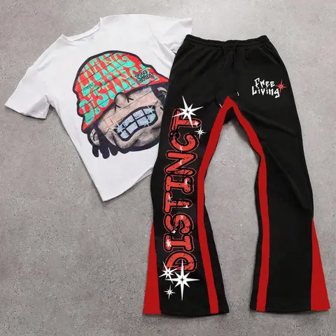 Men's Cartoon Figure Graphic Tee & Pants Set, Matching Sets, Regular Fit Casual Fashion Short Sleeve T-shirt & Trousers for Daily Wear, Men's Outfits for Spring & Fall