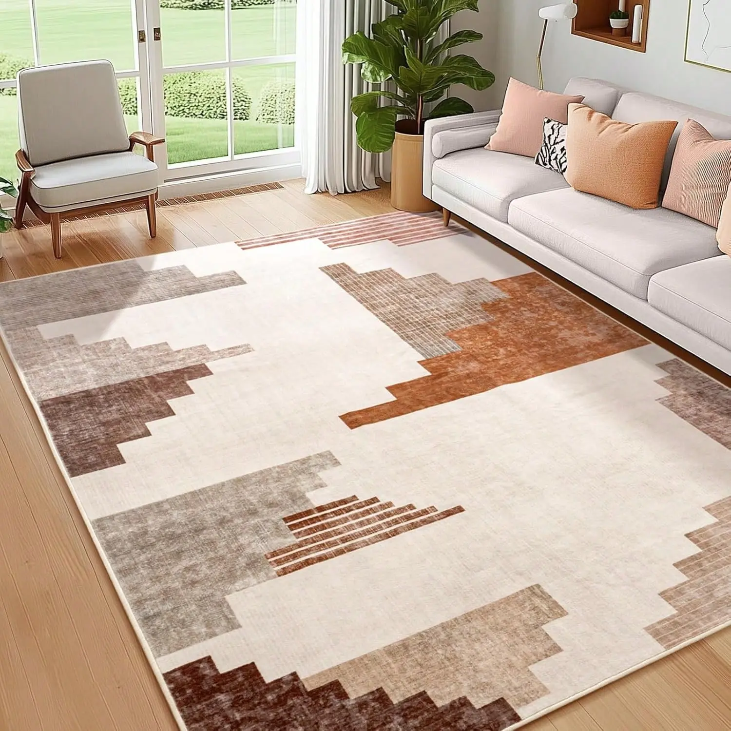 JAKOLIVE Modern Geometric Orange Tapestry Floor Carpet with Versatile Home Decor, Machine Washable, Suitable for Living Room, Bedroom, Hall, Bathroom, Kitchen, Laundry Room Eye-Catching Artistic Abstract Area Rug for Living Room