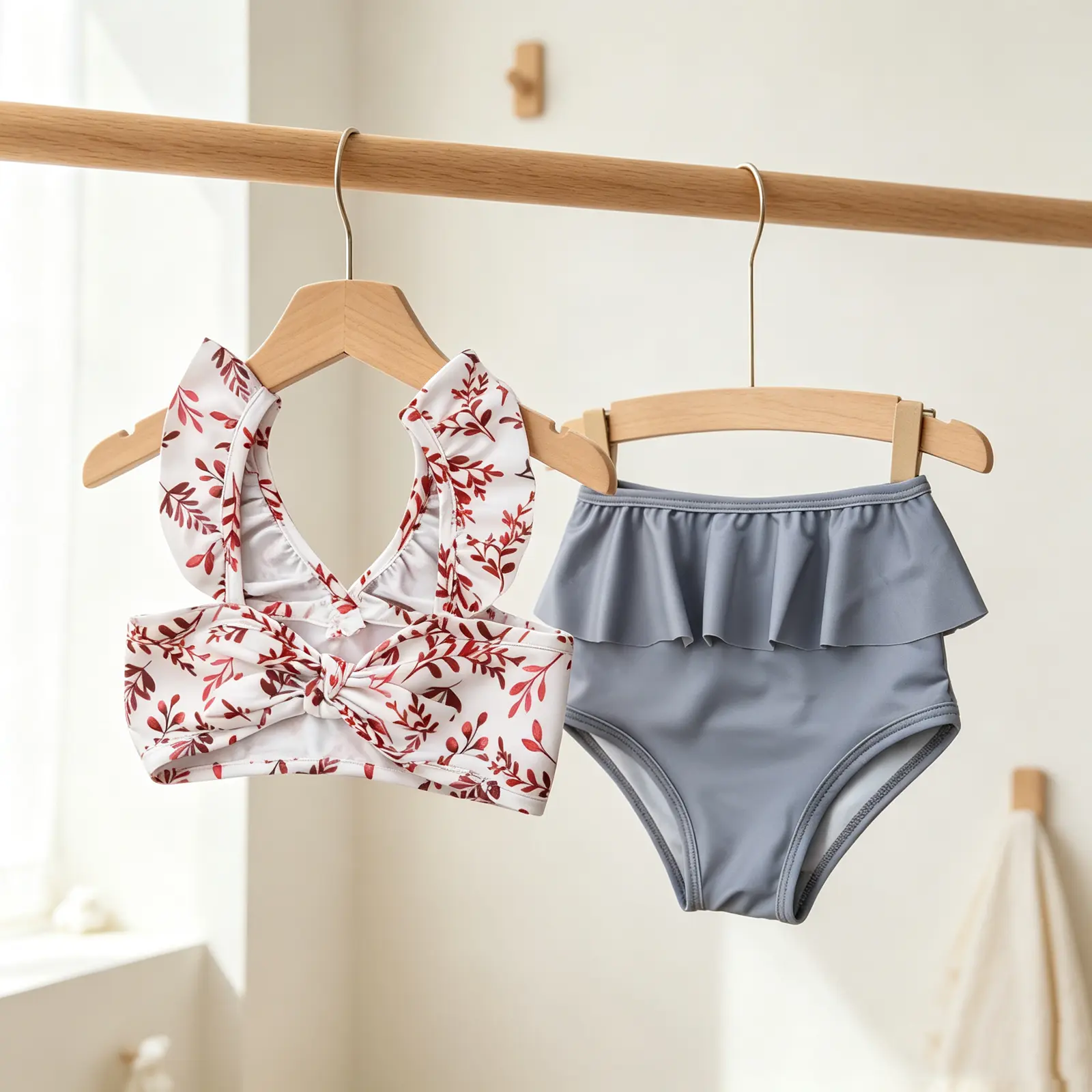 Toddler Girls 2 Pieces Swimsuit, Bowknot Sleeveless Bikini Tops + Ruffles Bottoms Swimwear Set Swimming Suit Swimmingoutfit