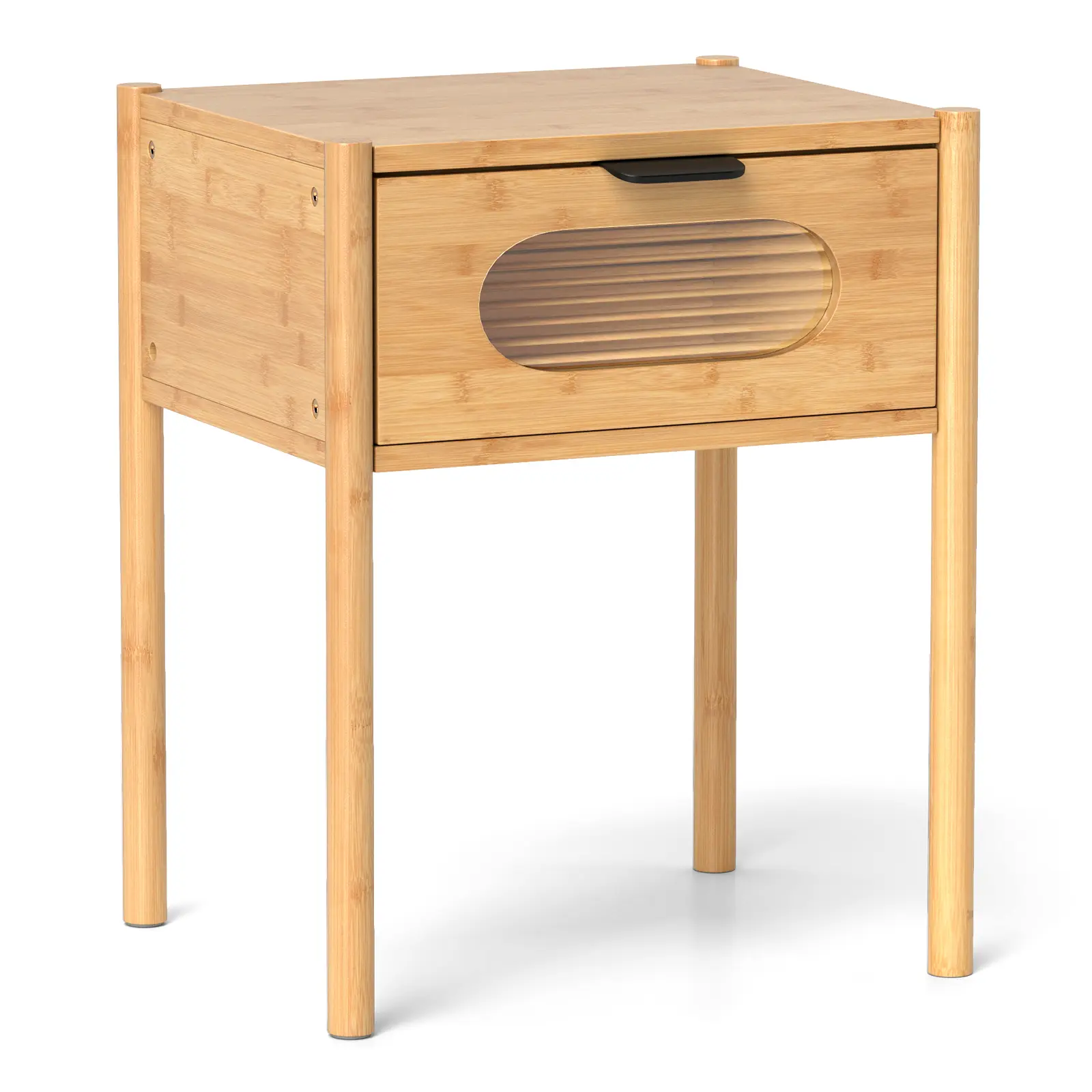 COSTWAY - Bamboo Nightstand Square Tall End Table with Decorated Drawer-Natural