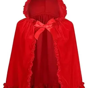 Velvet Red Riding Hooded Velvet Cloak Halloween Christmas Cosplay Party Fancy Cape Clothes Gothic Fabric Costume
