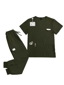 Doctor Nurse Isolation Suit Set Menswear Men's Casual Short Sleeved Pharmacy Pharmacist Workwear Hospital Doctor Nursing Uniform V-neck Jogging Suit