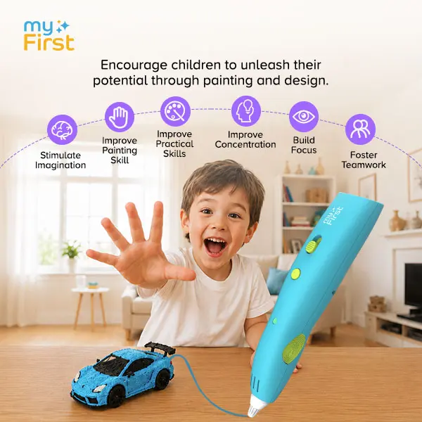 myFirst 3D Pen Make for Kids Starter Kit, Safe Low-Temperature 3D Printing Pen with 9 Color PCL Filaments, Cool-Touch Tip, Rechargeable Cordless, Easy to Use, STEM Educational Arts & Crafts Toy for Boys & Girls Ages 5-12, Birthday & Christmas Gift