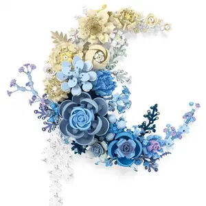 Rose Moon 3D Art Building Block Kit Hand-Assembled DIY Decor with Blue & Pastel Elements Perfect Ornament for Bedroom & Desktop Great Holiday Gift