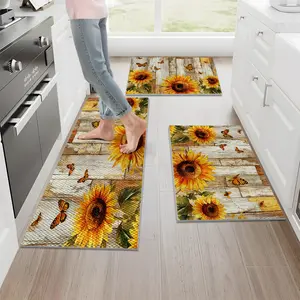 1/2/3PCS Rustic Sunflower Butterfly Farmhouse Kitchen Rug,Non Slip Washable Foldable Durable Pineapple Texture Design Mat Floor Rugs for Home Kitchen Decor,16"X24"/20"X32"/20"X47"