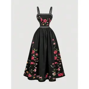 Women's Casual Cinched Waist Floral Print Long Dress, Summer