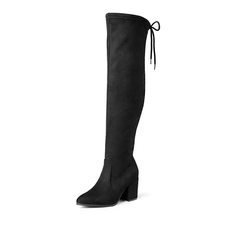 Dream Pairs Women's Elegant Suede Over-the-Knee Boots with a Comfortable 3" Block Heel, Round Toe Fashion Booties for Business or Party, Design, Comfortable Heels, Pu & Suede