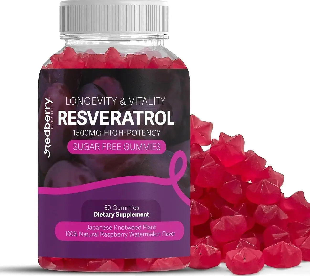 Resveratrol Supplement 1500mg Gummies | 98% Pure Japanese Knotweed | Resveratrol Organic Ingredients, Sugar-Free, Gluten Free | Daily Longevity & Healthy Aging Supplement
