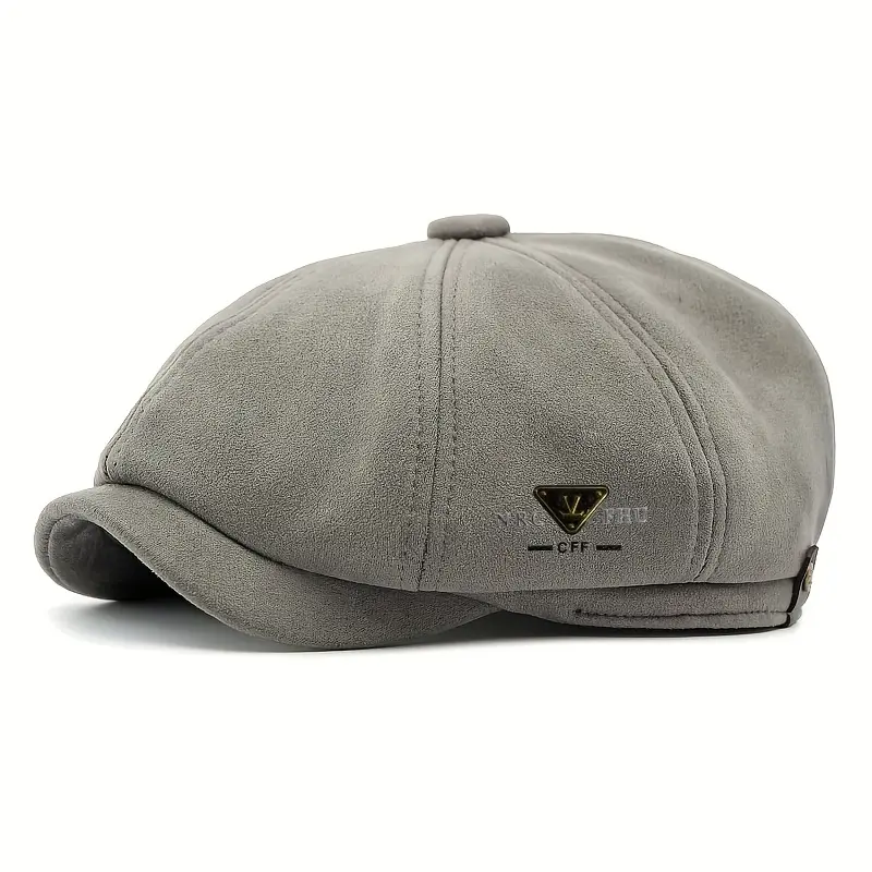 Men's Vintage Scottish Tartan-like Shearling-Style Cap - Lightweight PVC-Coated Beige/Brown/Olive/Gray/Burgundy Beret Hat, Soft Durable Winter Casual & Formal Wear, Christmas Accessory (Hand Washable) - No Shearling Fiber