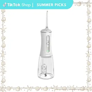 FRESKO Cordless Water Dental Flosser - Oral Teeth Cleaner, 50-Day Battery, 10 oz Tank, 5 Tips, Waterproof, Soft for Braces/Sensitive Gums, Daily Use