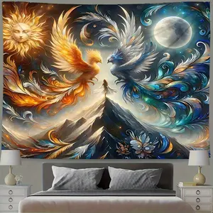 Phoenix Tapestry Mythical Phoenix Backdrop Sun Moon Fantasy Wall Hanging Photography Background Art Decor for Living Room Bedroom Indoor Outdoor Home Decoration