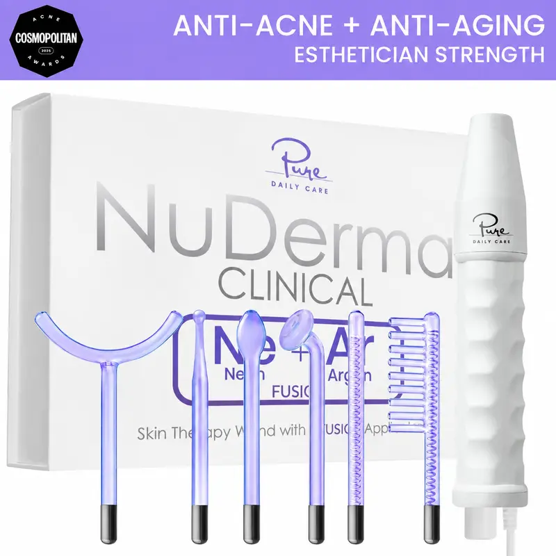NuDerma Clinical High Frequency Wand with Fusion Neon-Argon Applicators Anti-Aging Anti-Acne by Pure Daily Care  Facial Beauty Instrument Facial Beauty Machine Facial Care Tool