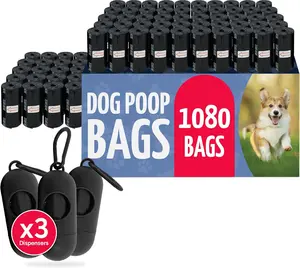 Poop Bags Rolls (1080 Pack, 72 Rolls) | 9"x13" Poop Bags for Dogs | Unscented, Leak Proof for Doggie/Pet  Clean Up | Black | 3 Leash Clip Holders Included | Bulk