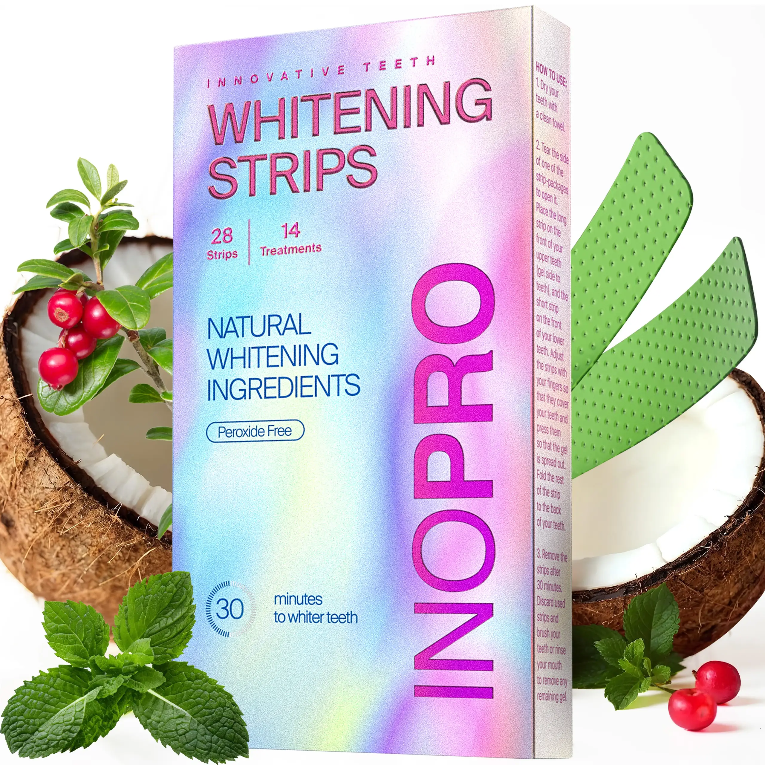 InoPro Teeth Whitening Strips 14 Treatments Kit, Peroxide Free Gentle Enamel Saf...