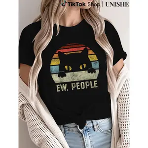 Retro Cat Funny Tee – 100% Cotton Ew People Vintage Introvert Shirt