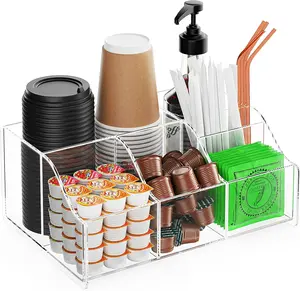 Coffee Bar Organizer Station - Multiple Compartments - Kitchen Bar Tools Storage Rack - Beverage Station Organizer for Coffee Creamer Syrup