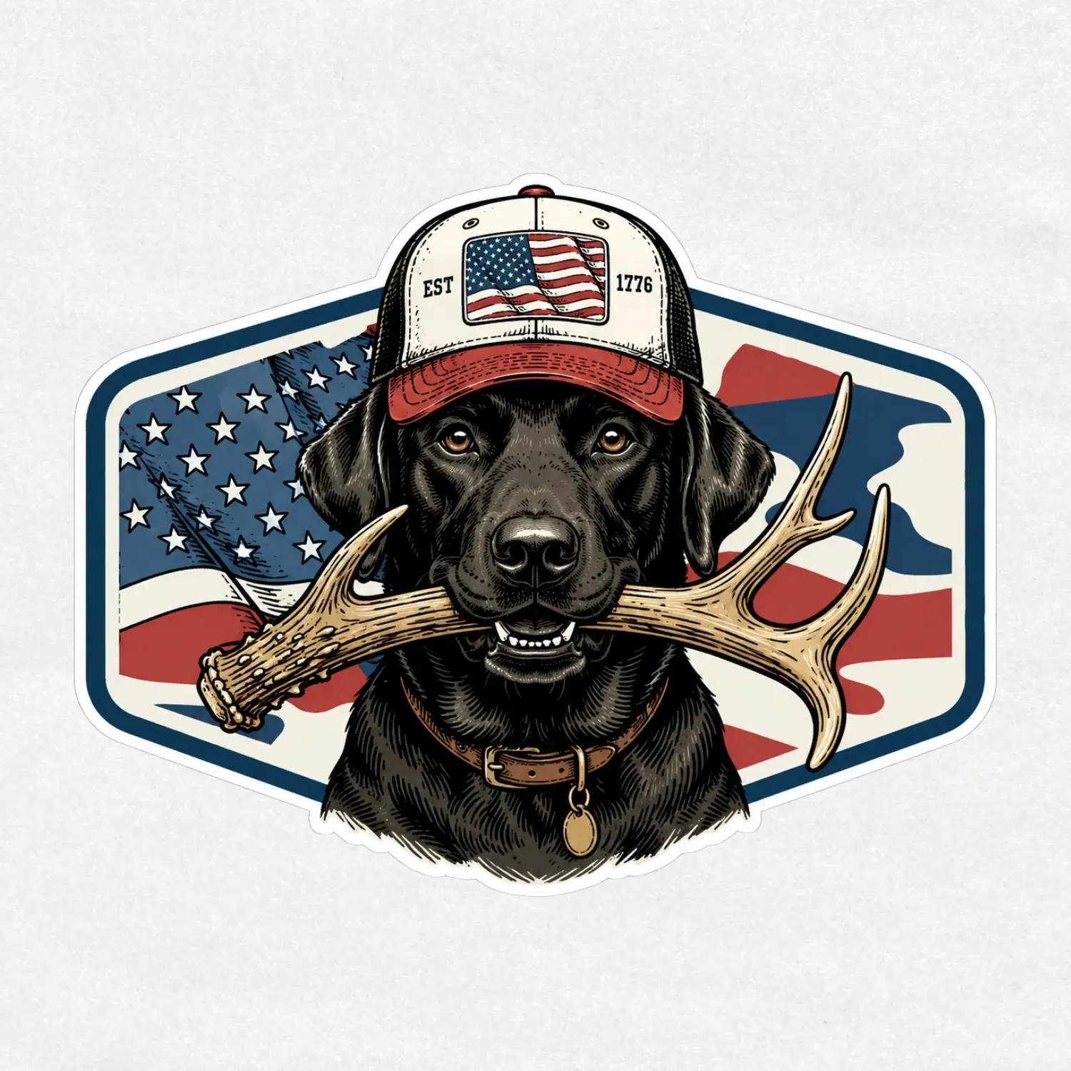 Black Labrador Hunting Dog Sticker  American Flag Deer Antler Decal  Vintage Hunter Waterproof Vinyl Sticker  Gift for Deer Hunters