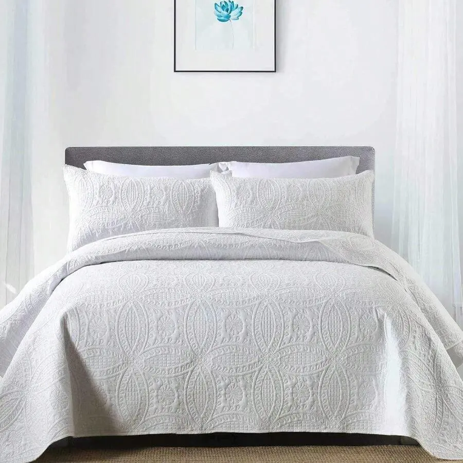 Pure Cotton 3-Piece Bedding Set - King/Queen Size Ultrasound Coin Pattern Coverlet with Pillow Shams, Modern Lightweight All-Season Bedding Supplies for Bedroom Decor