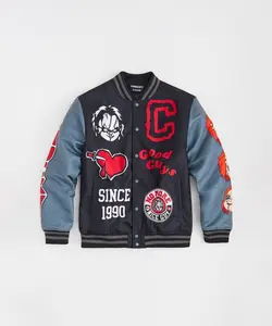 Reason Chucky Nice Guy Varsity Jacket Black Poly Wool Blend Regular Fit Classic Style Men's Outerwear Since 1990