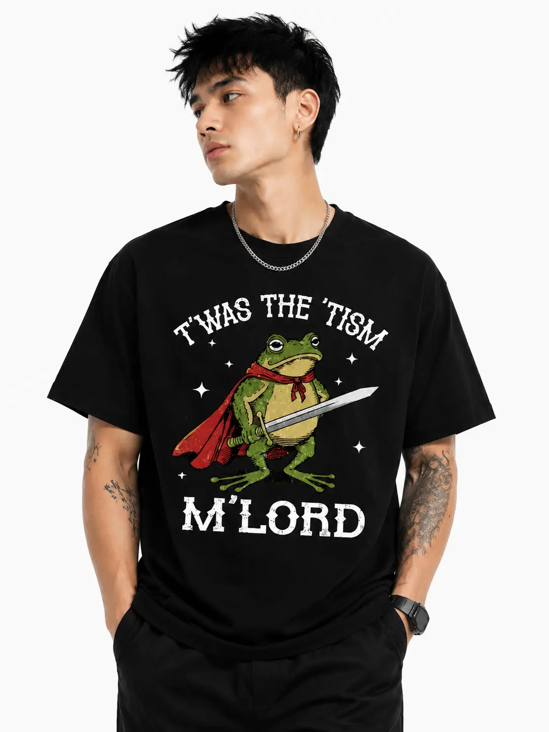 "T'was the 'Tism M'Lord" Cotton Plus Size Unisex Graphic T-Shirt,Soft, comfortable, and breathable,Weirdcore Meme Shirt,Frog with a Sword Tee,Streetwear Outdoor Y2K Vintage style,Funny Relationship T-Shirt,Gifts for him/her Garment Menswear