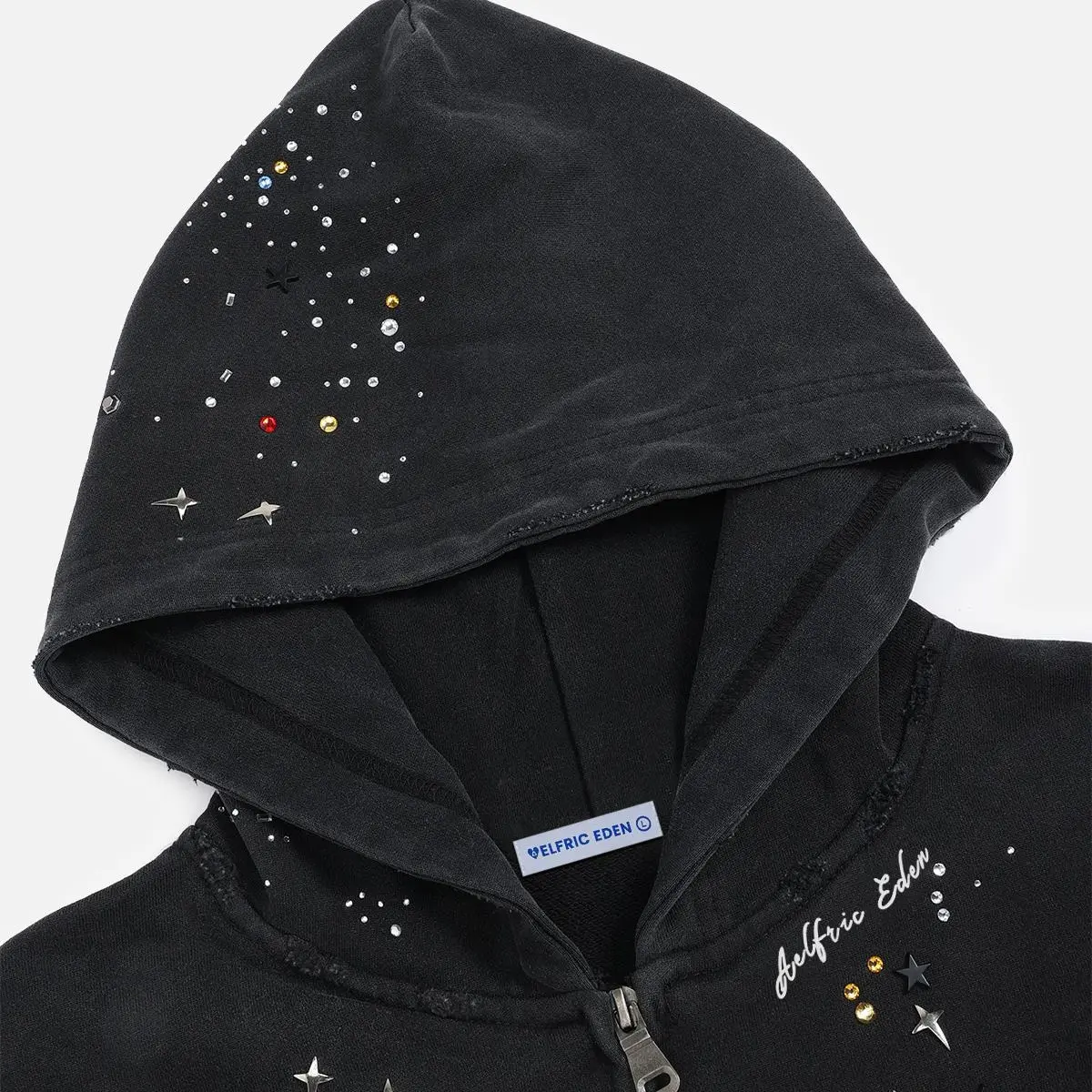 Aelfric Eden Hotfix Rhinestone Star Zip Up Hoodie Vintage Washed Aelfric Eden Hotfix Rhinestone Star Zip Up Hoodie Vintage Washed