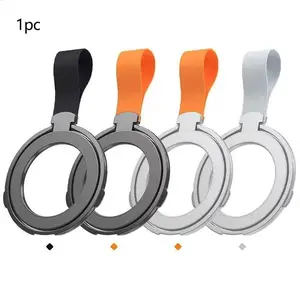 Magnetic Phone Grip Holder Kickstand with Braided Strap, Fits Magsafe Ring, Removable, for iPhone 17 16 15 14 13 12 Pro Max Samsung Google Silver Color, Phone Mount