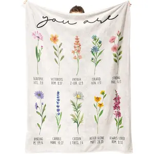 Religious Christian Gifts for Women, Christian Blanket with Flowers, Birthday Gifts for Women, Inspirational, Religious Gifts for Sister, Friend, Daughter, Mom, Soft Throw Blankets 50'' x 60'' Warm Flannel Throw Blanket