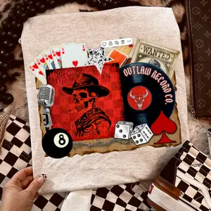 Outlaw Skeleton Records Collage Shirt, western clothing, crewneck western outfits women’s clothes, western cowgirl stuff, western tops graphic t-shirts, country western tops, sweatshirts for women, western graphic tee women country clothing