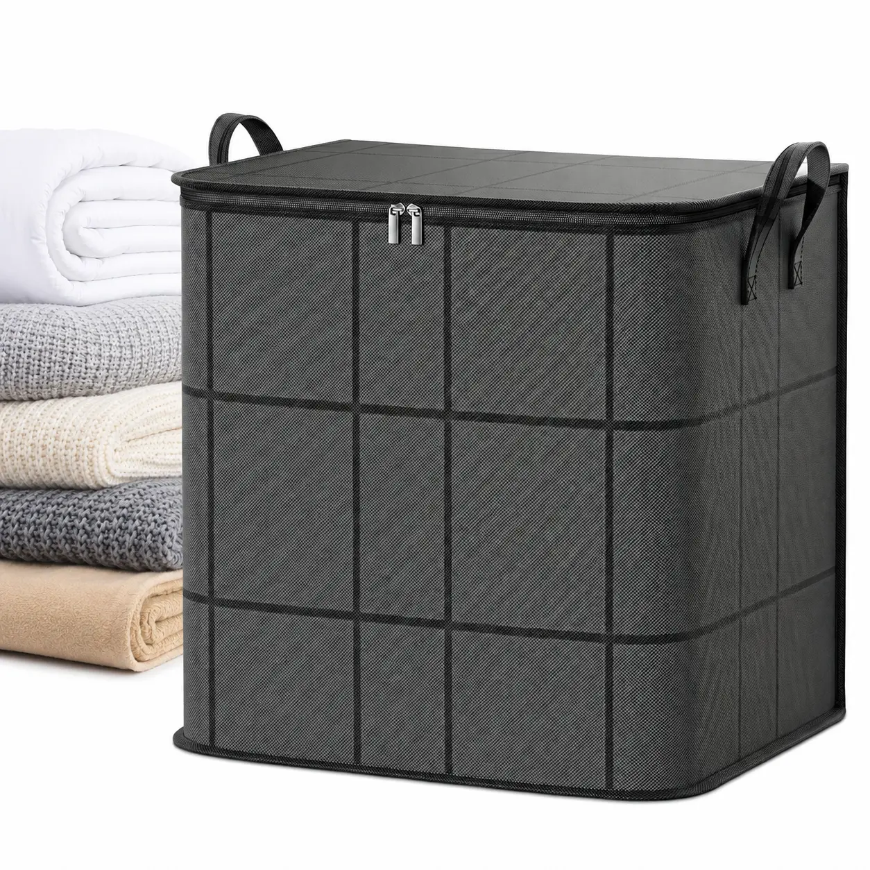 Extra Large Clothes Storage Bag, Foldable Blanket & Quilt Organizer with Strong Handles, Dustproof Zipper Storage Bin for Bedding, Clothing, Under Bed & Closet Organization