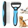 Left-Handed 2-Pack Double-Sided Painless Poodle Groomer Tools Kit - Universal Fit Beauty Care, Stainless Steel Comb, Smooth Teeth Dematting Rake, Deshedding Tool for Long Matted Fur Dogs