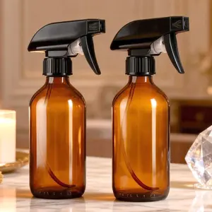 Amber Glass Spray Bottles, 8.5 Oz Capacity, Ideal for Cleaning & Essential Oil Sprays, Reusable Design with Adjustable Nozzle