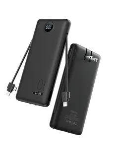 VRURC 10000mAh Power Bank with Built-in AC Plug & Cable, USB-C PD20W Fast Charging, LED Digital Display, Portable Charger for iPhone Android Compact Micro