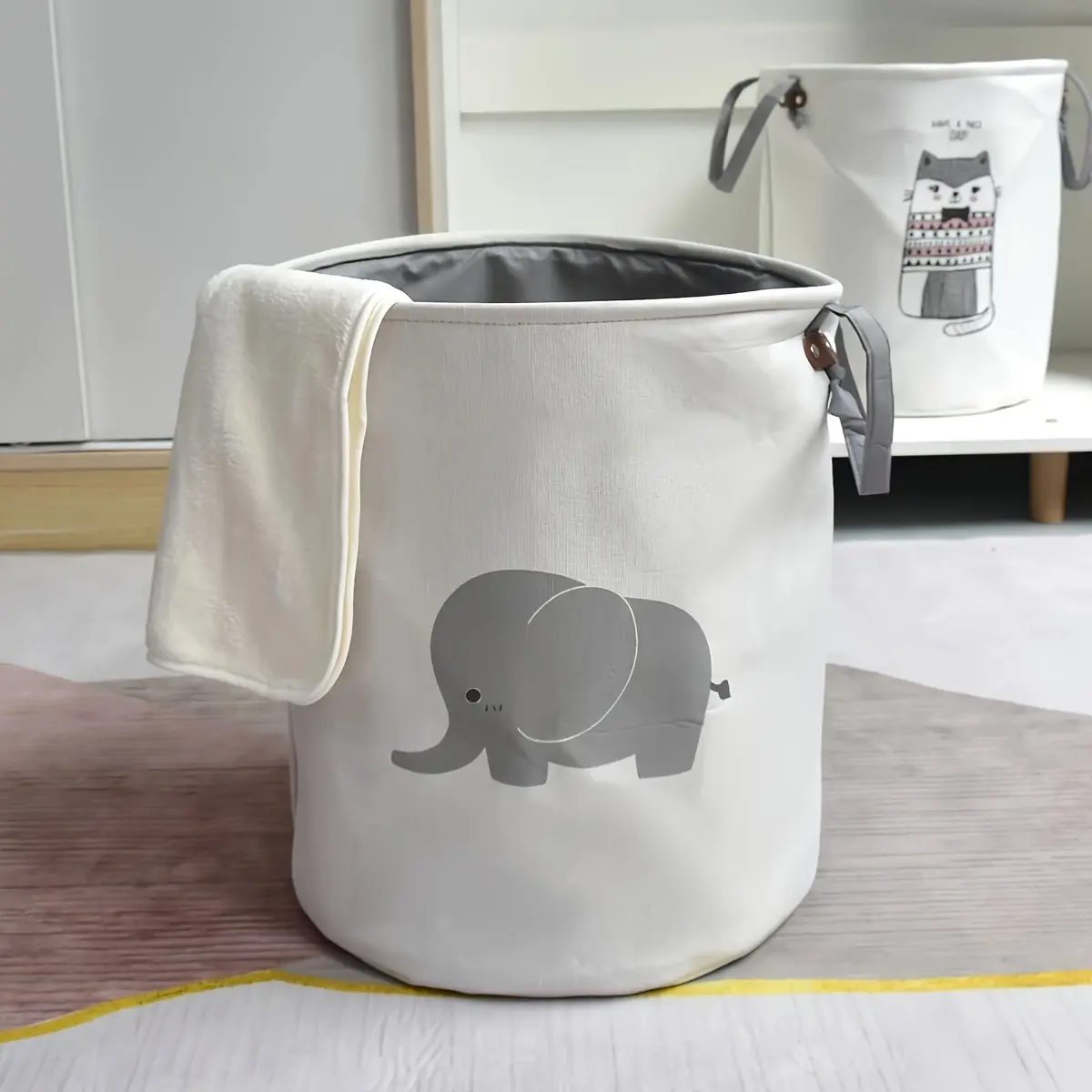 Elephant laundry basket, round high-quality vertical laundry basket with retractable handle, foldable dirty clothes storage box, suitable for dormitories and families, ideal for organizing supplies, laundry basket