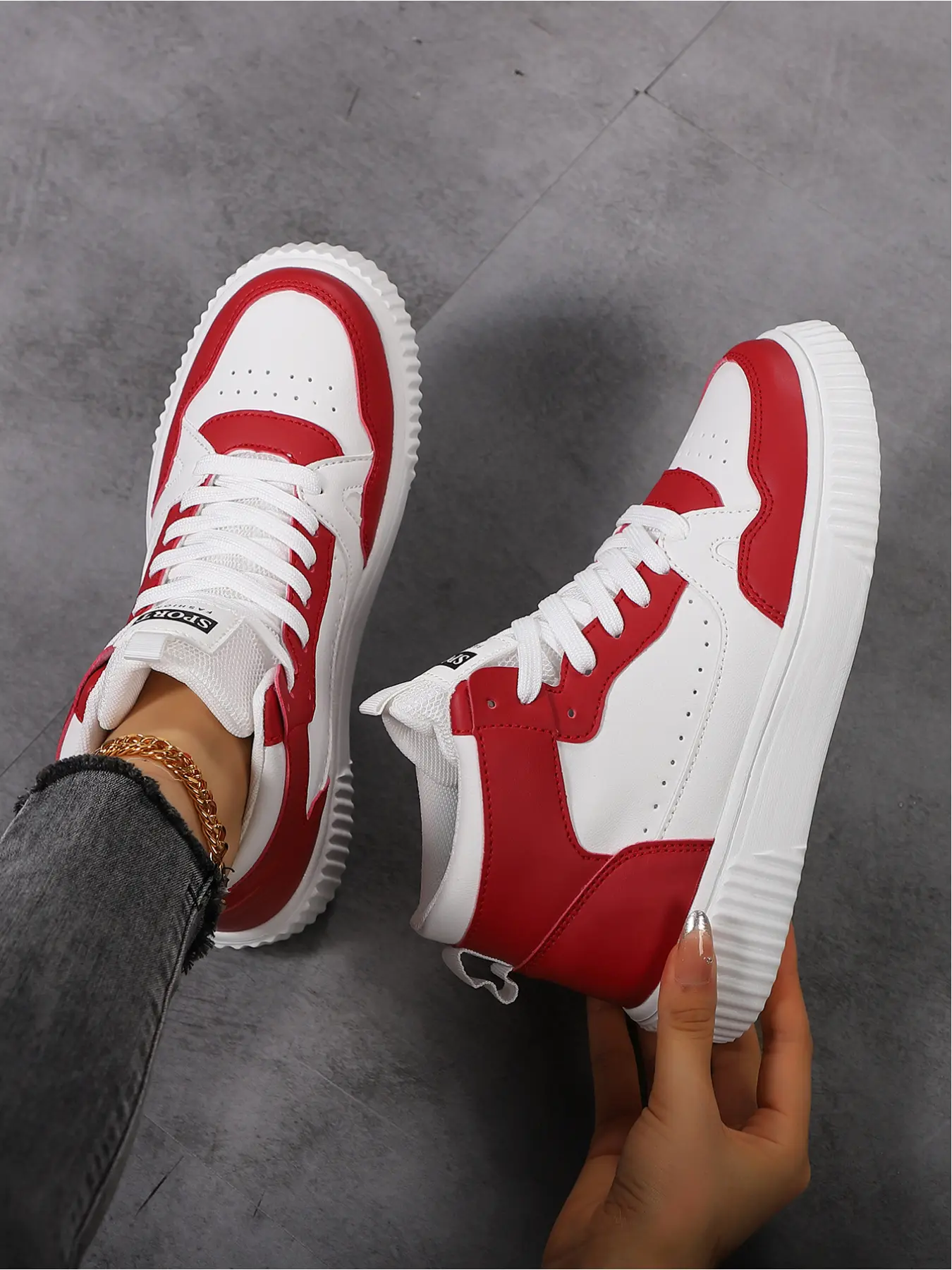 Women's Multi-Color High-Top Platform Athletic Sneakers, Casual Lace-Up White Sports Shoes, Casual Thick Soled