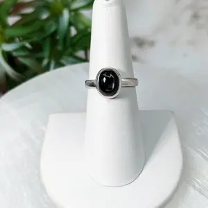 Black Star Sapphire  S.S. Oval Ring #LV5012