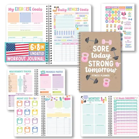 Hadley Designs Women's Portable Workout Journal - 2026 Undated Paper Log, Exercise Planner, Weight Loss Tracker, Health Organiser for Fitness Enthusiasts, US-Designed to Track Workouts & Support Goals