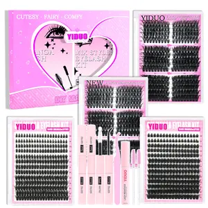 YIDUO 8Styles Lash Clusters Kit 50D/60D/80D/100D/Manga Spike/Volume 10-18mm Cluster Eyelash Extension Kit 751 Pcs D-Curvature, D Curl Lashes With Lash Bond and Seal*2, Lash Remover, Lash Tweezers, Eyelash Brush
