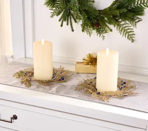 Set of 2 Glittered Leaf & Faceted Gem Candle Rings by Valerie