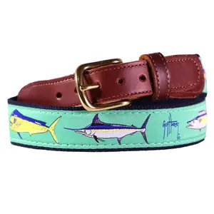 Guy Harvey Men’s Offshore Game Fish Leather Tab Belt