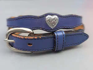 Vintage Circle Y Purple Leather Silver Heart Belt