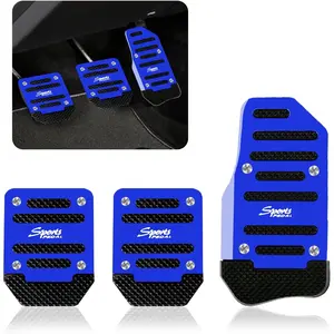 3PCS Car Non-Slip Aluminum Alloy Pedal Pads, Anti-Rubbing Auto Manual Transmission Brake Pad Cover, Gearbox Gas Car Clutch Foot Pedal Kits Universal Replacement Accessories (Blue)